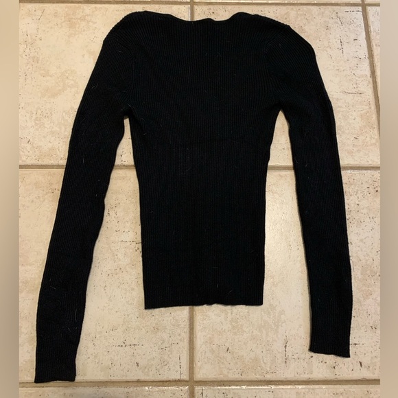 GUESS Black Ribbed Knit Rhinestone Zip-Up Cardigan Top - XS - Picture 9 of 10